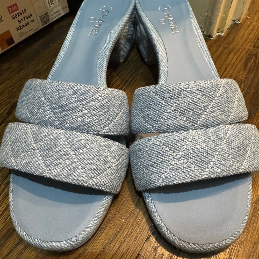 CHANEL Blue Quilted Sandals - Picture 2 of 10